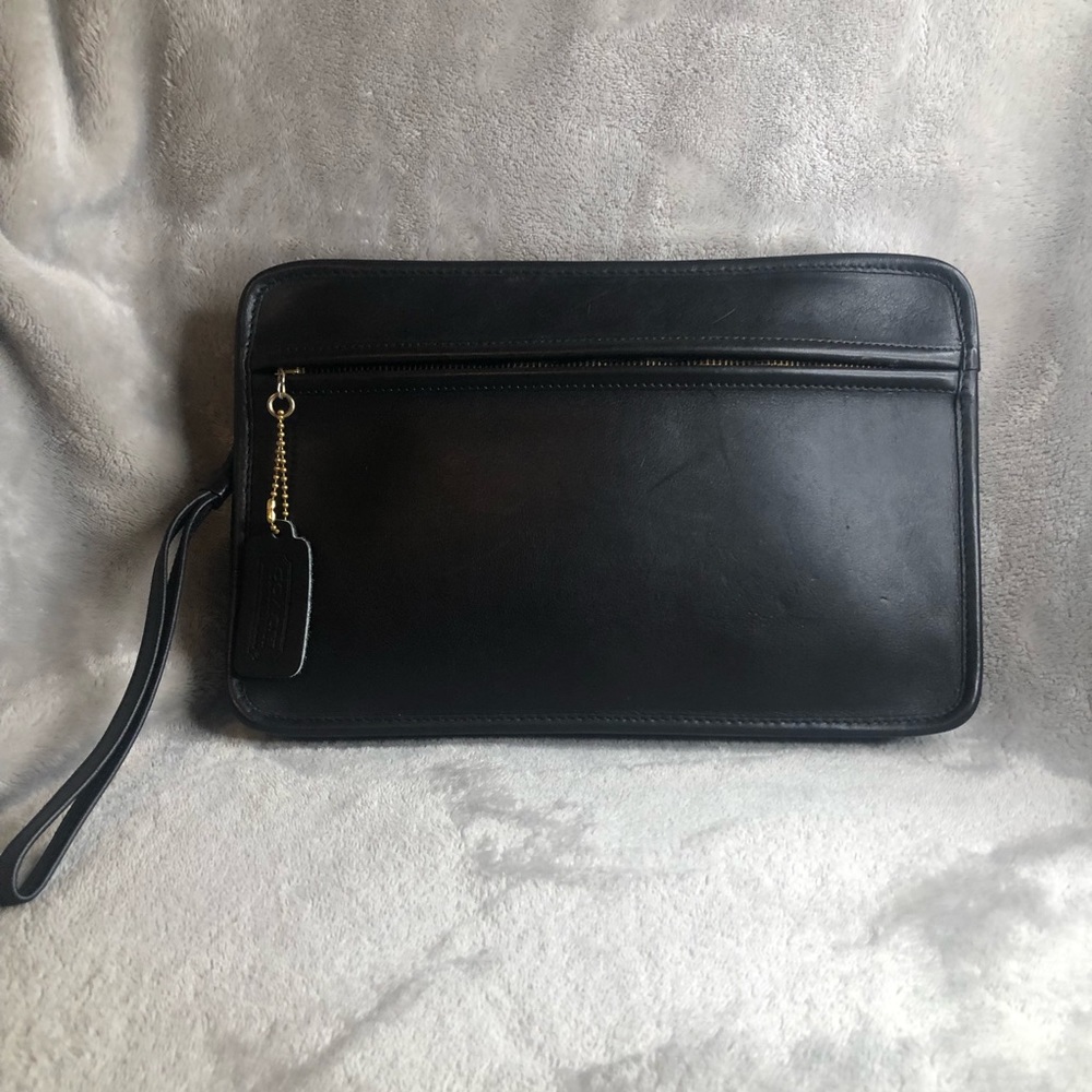 Vintage Coach Portfolio Wristlet Pouch Clutch Black NYC RARE